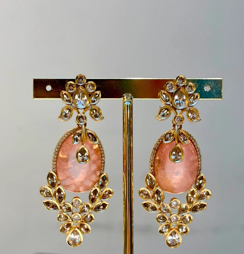 Blush Pink Floral Crystal Drop Earrings