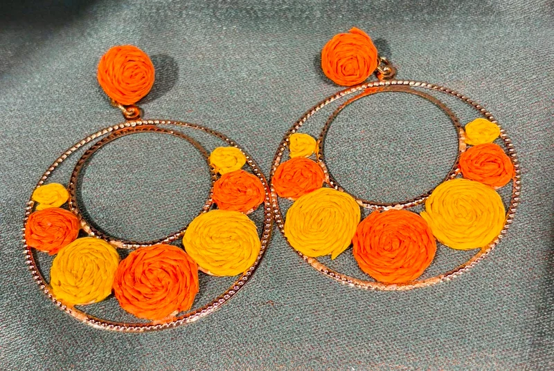 Orange & Mustard Floral Hoop Earrings