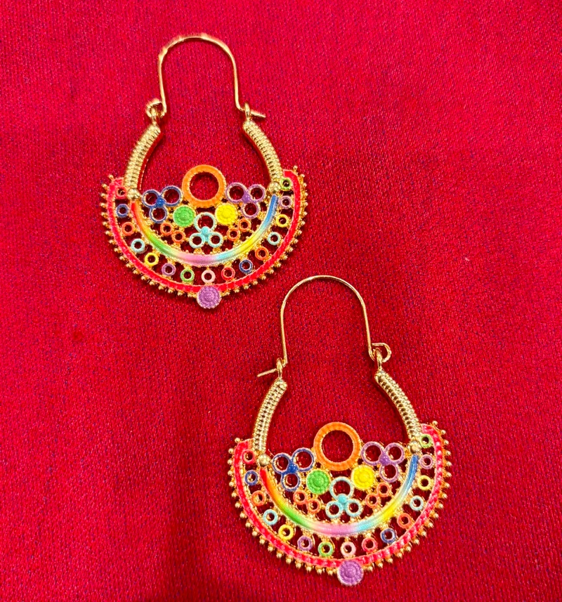 Multicolour Enamel Crescent Hoop Earrings