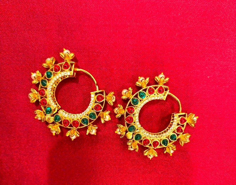 Red & Emerald Floral Hoop Earrings