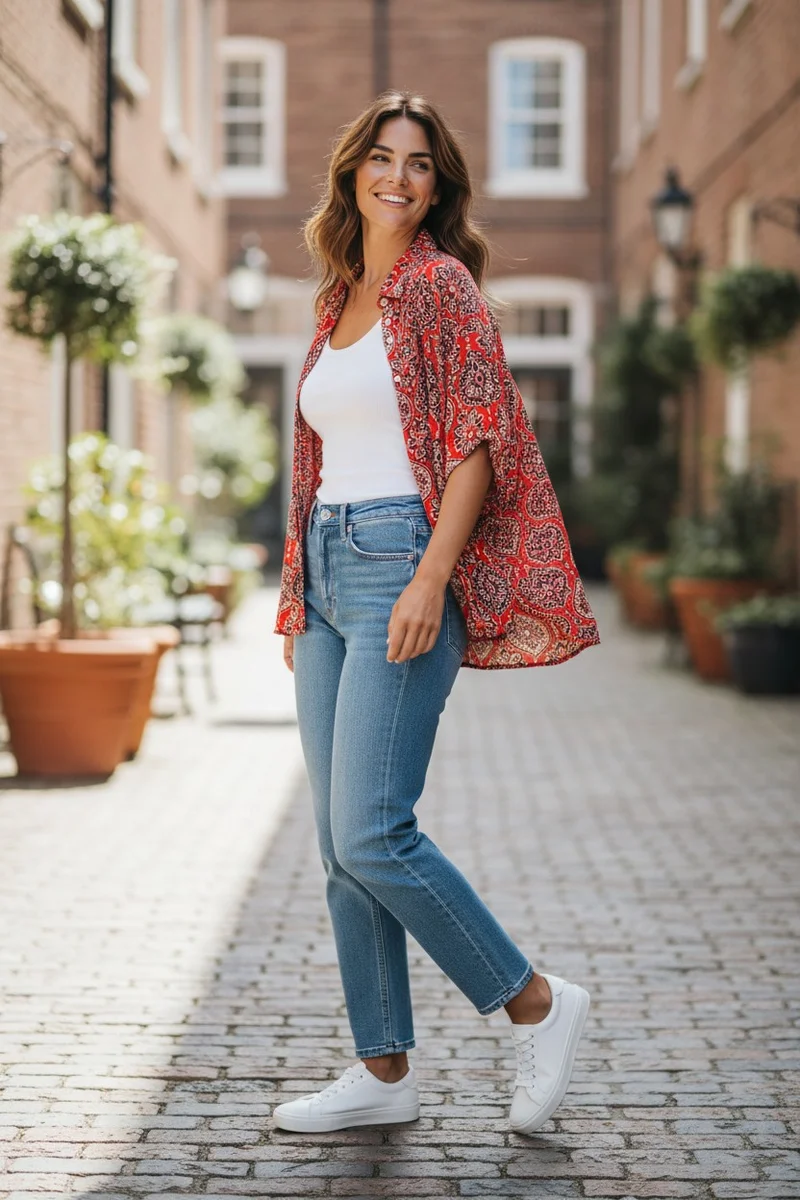 Modal Silk Kaftan - Block Print Top - Rust Brown