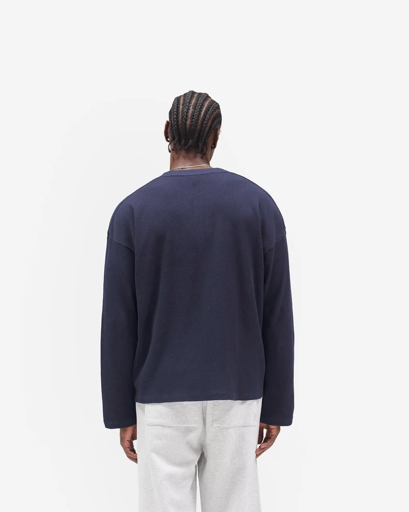 Initial Henley Waffle Long Sleeve T-Shirt - Midnight Navy