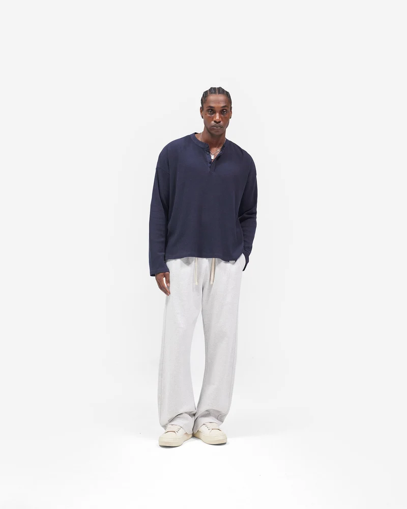 Initial Henley Waffle Long Sleeve T-Shirt - Midnight Navy