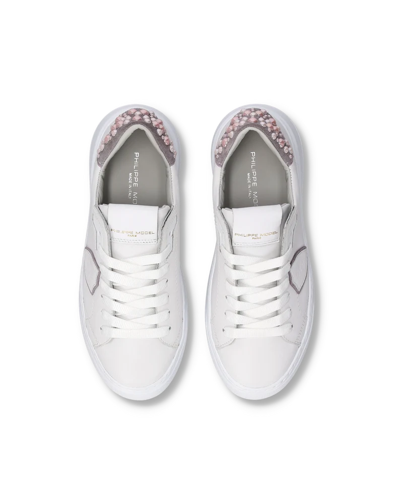 Sneakers Temple Tennis Women, White Pink with pearls