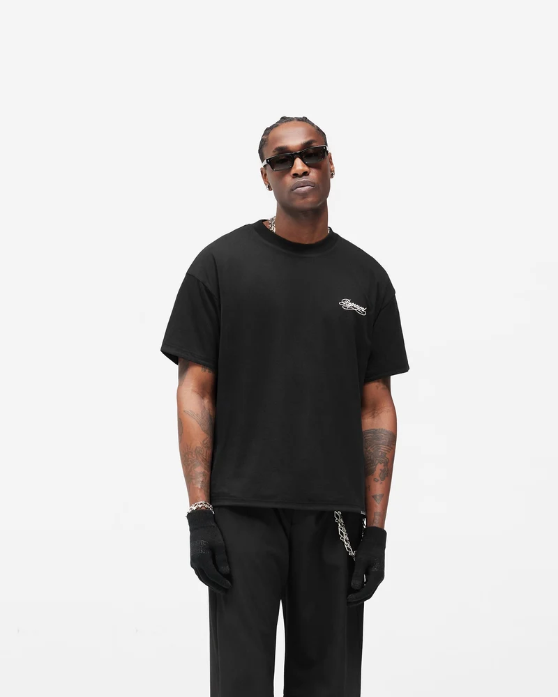 Dual Layer Script T-Shirt - Jet Black
