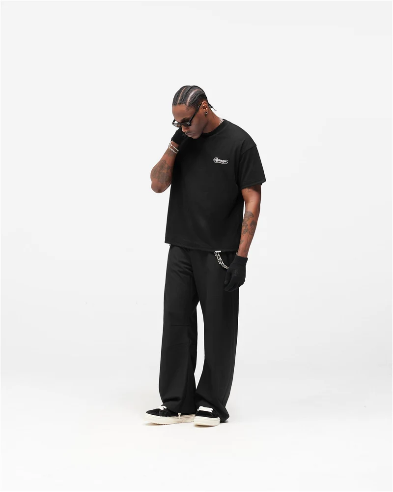 Dual Layer Script T-Shirt - Jet Black