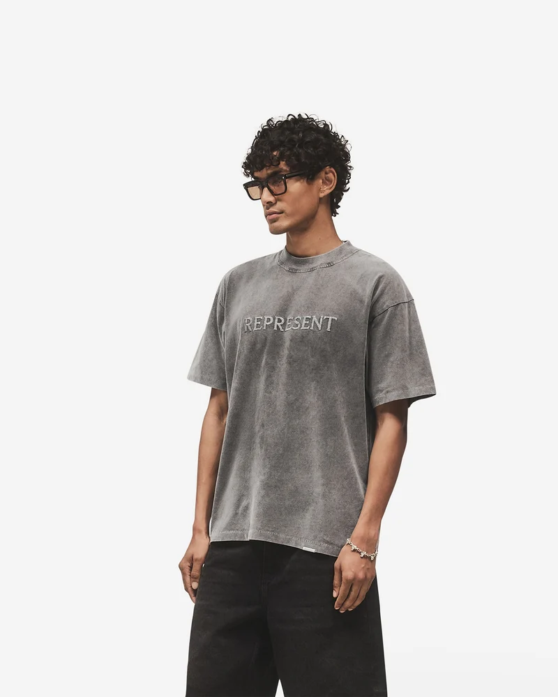 Embroidered Serif Logo T-Shirt - Vintage Grey