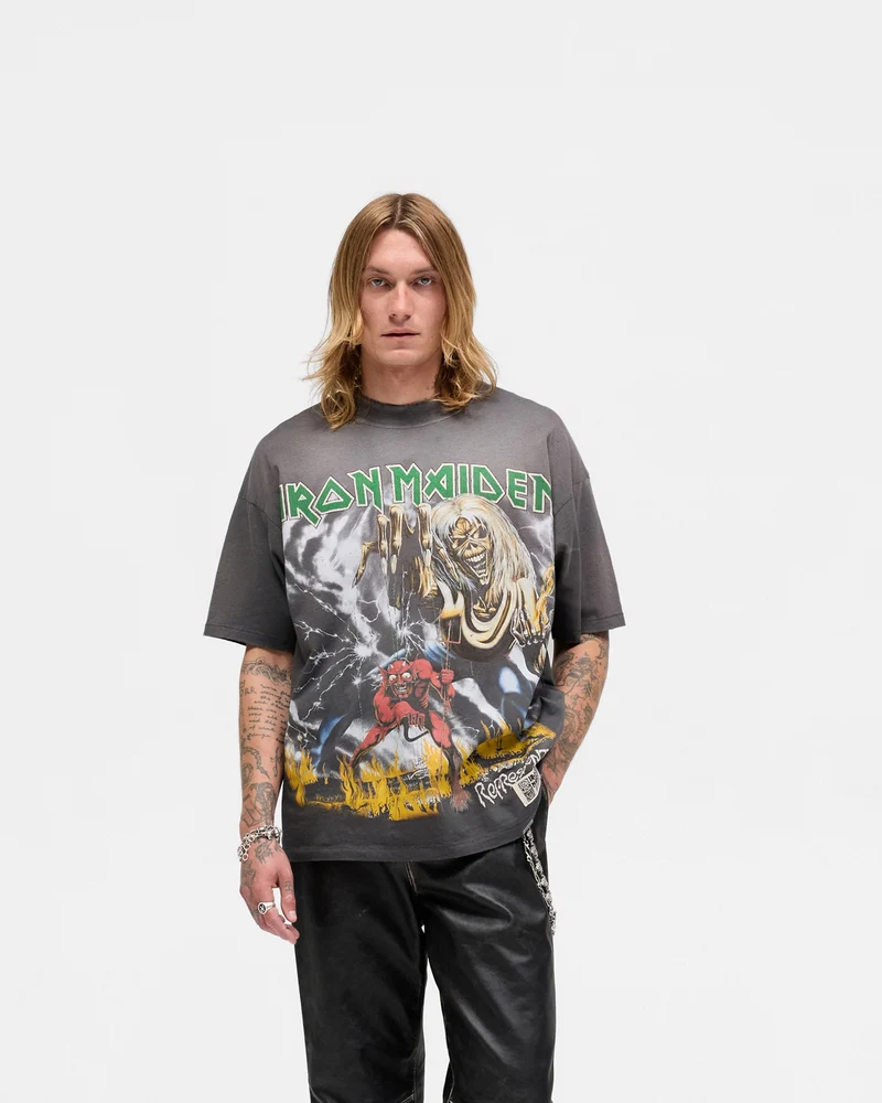 Represent X Iron Maiden Number Of Beast T-Shirt - Sunfade Grey