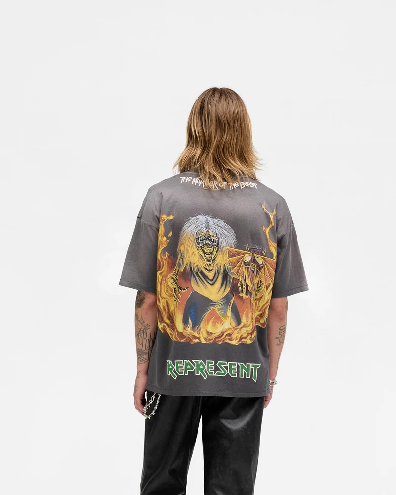 Represent X Iron Maiden Number Of Beast T-Shirt - Sunfade Grey