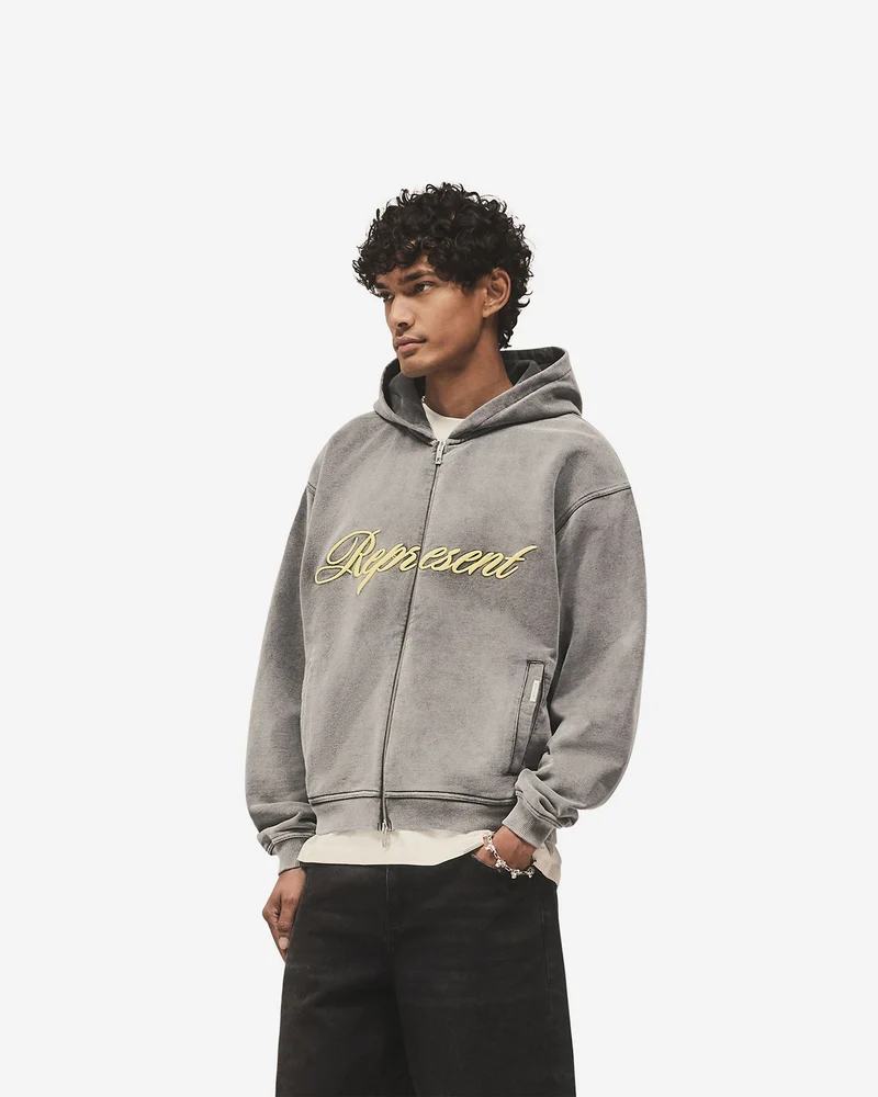 Script Logo Zip Hoodie - Vintage Grey
