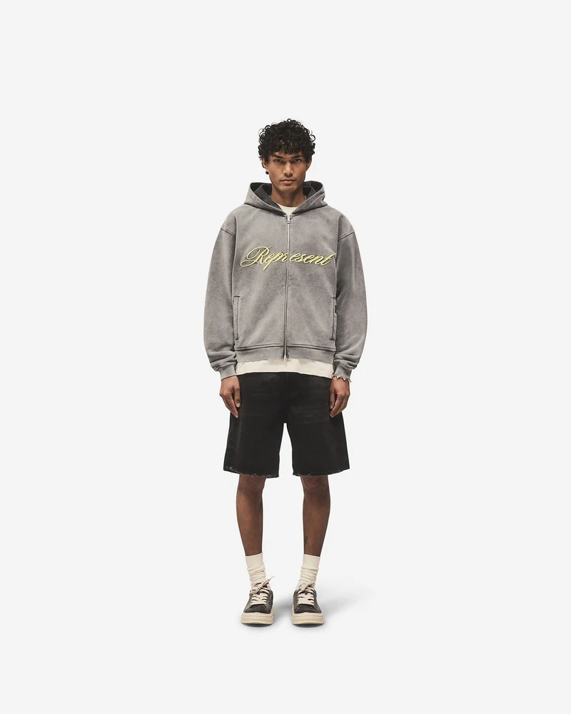 Script Logo Zip Hoodie - Vintage Grey