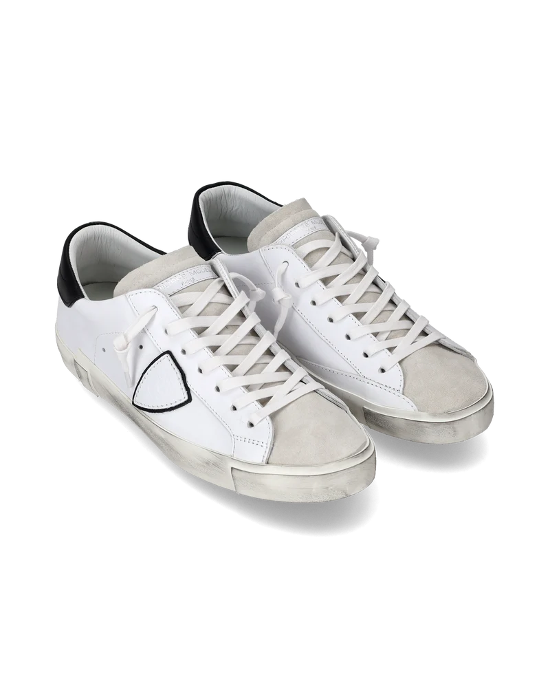 Men's Prsx Low-Top Sneakers in Leather, White Black