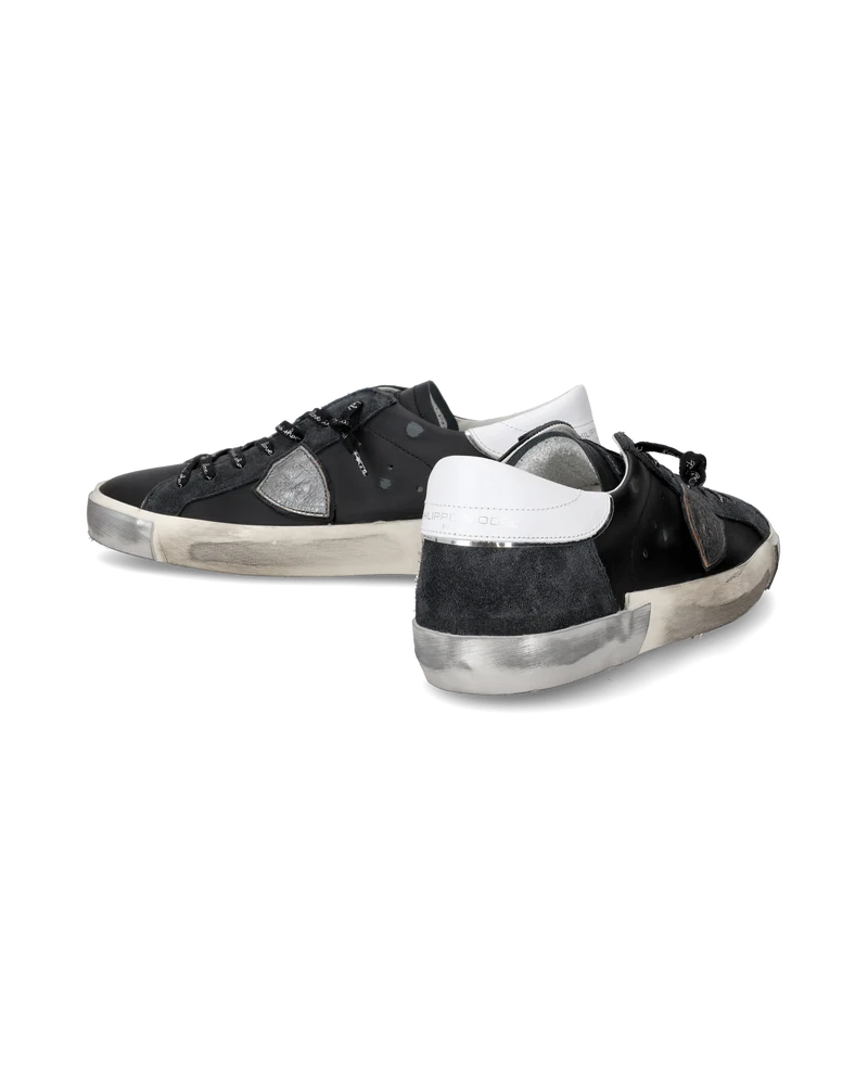Men's Prsx Low-Top Sneakers in Leather, Black Silver