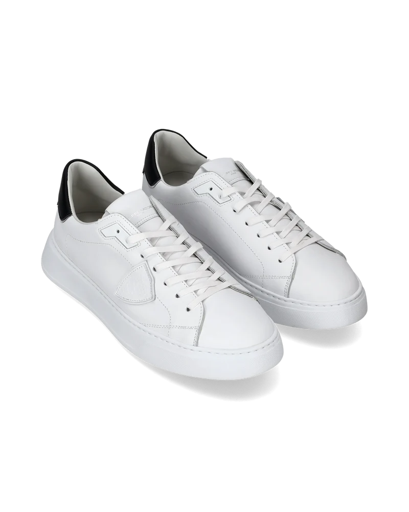 Men's Temple Low-Top Sneakers in Leather, White Black