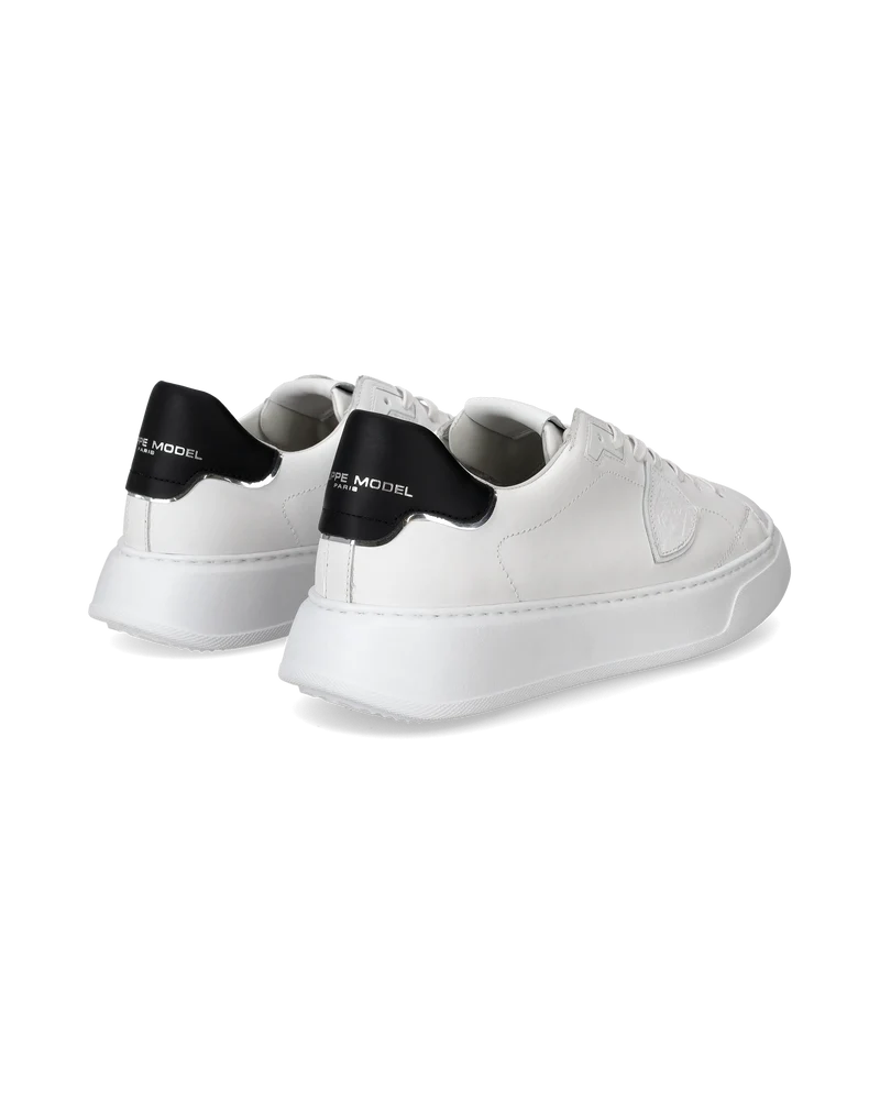 Men's Temple Low-Top Sneakers in Leather, White Black