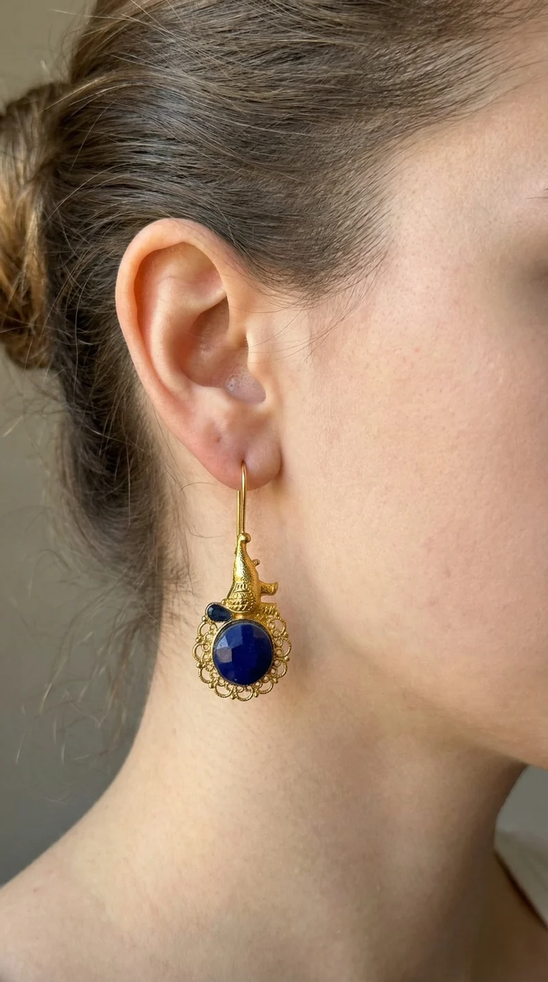 Gold and blue stone heritage dangler earrings