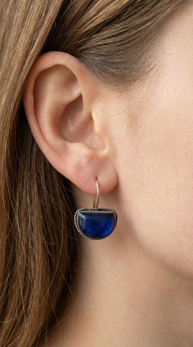 Rich Blue Half-Moon Earrings