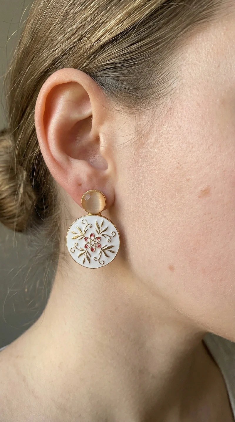White Onyx Round Stud Earrings