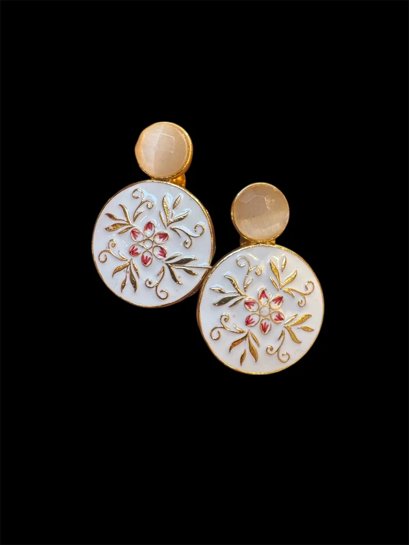 White Onyx Round Stud Earrings