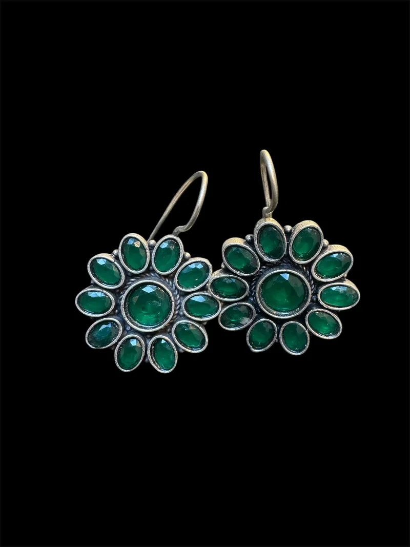 Bold Green Floral Drop Earring.