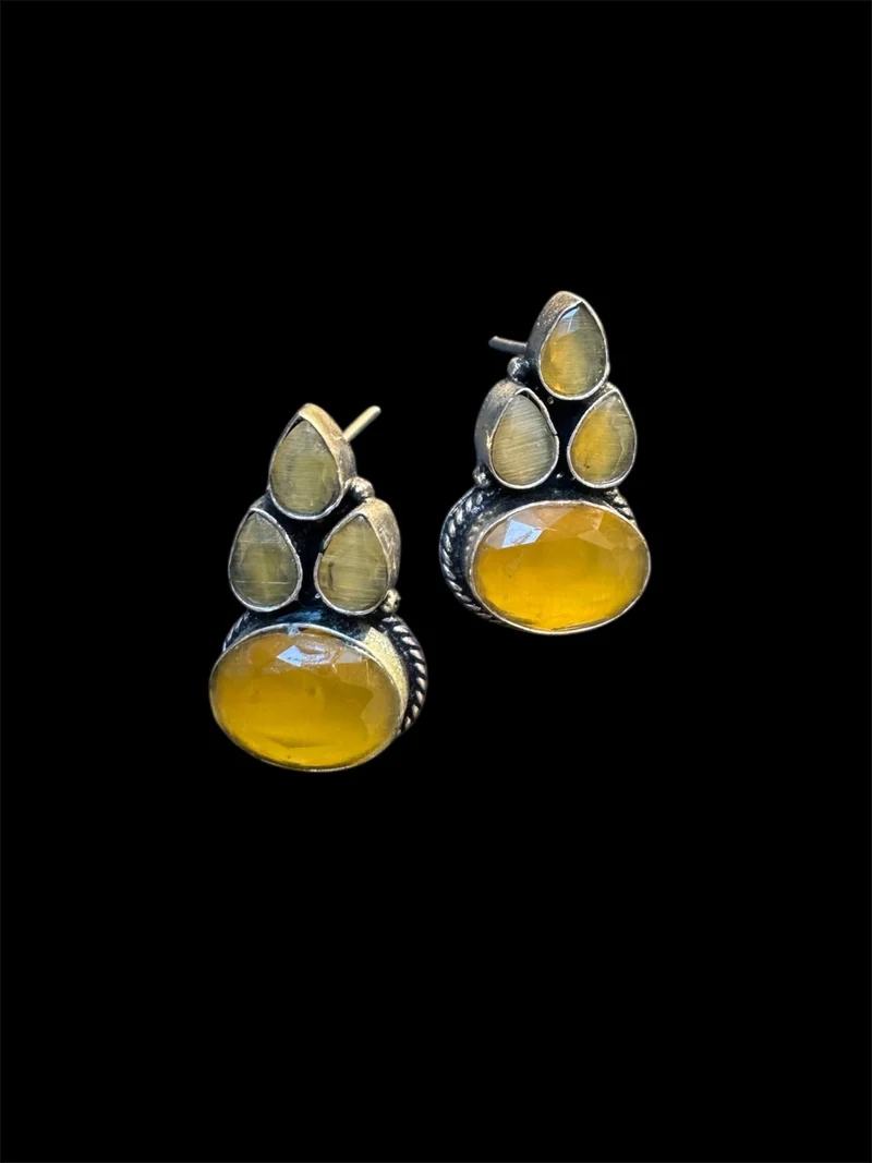 Orange Cabochon Stud Earrings