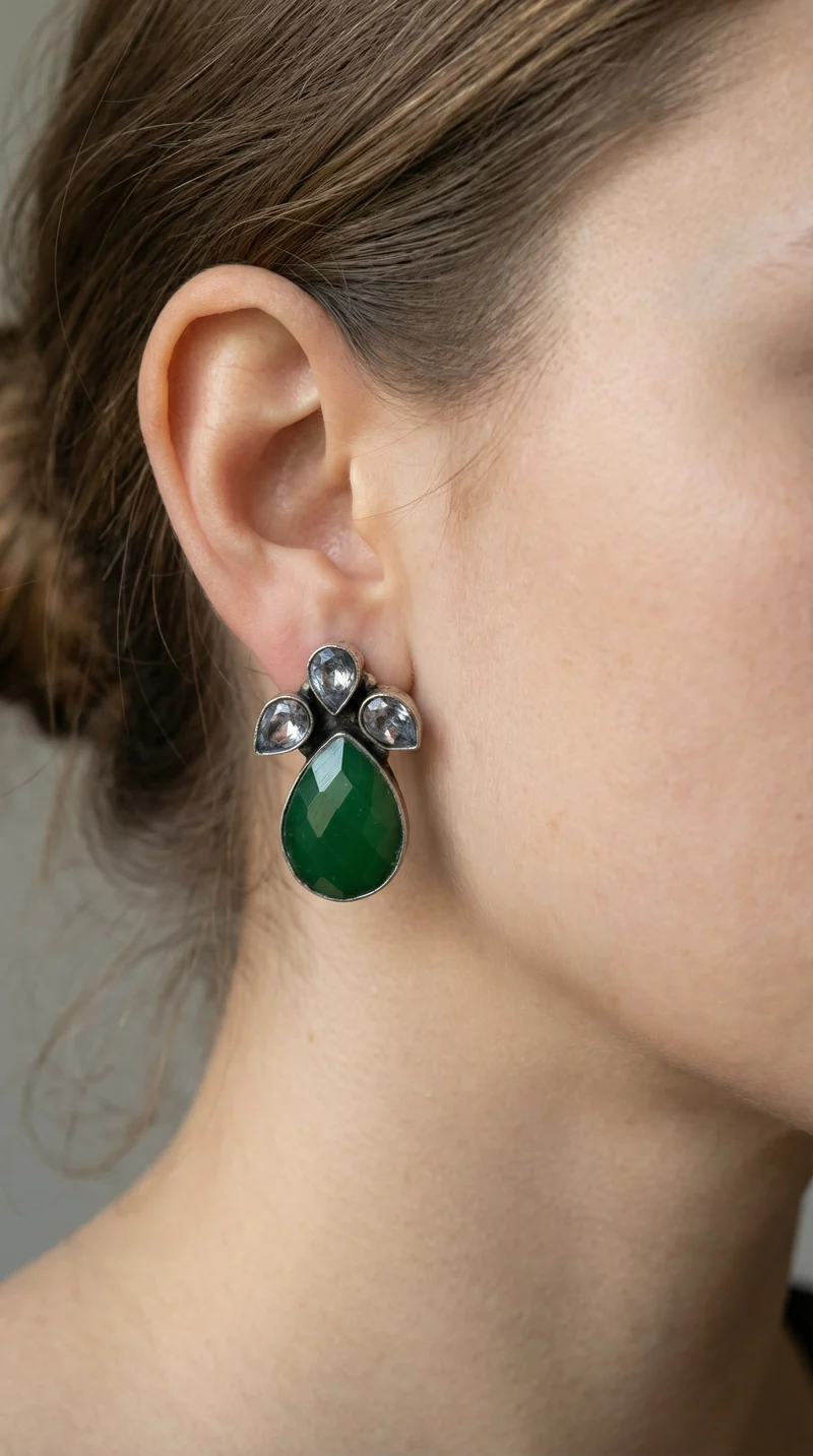 Emerald Jade Stud Earring