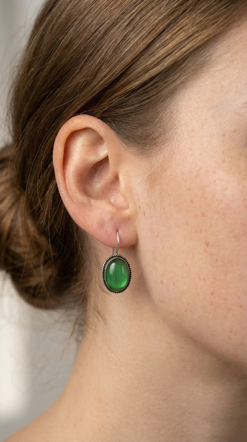 Green Cabochon Stone Earrings