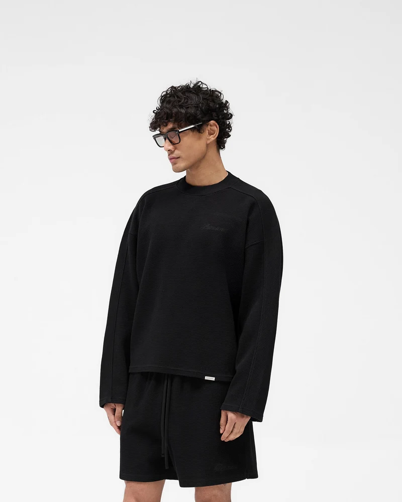 Waffle Long Sleeve T-Shirt - Black