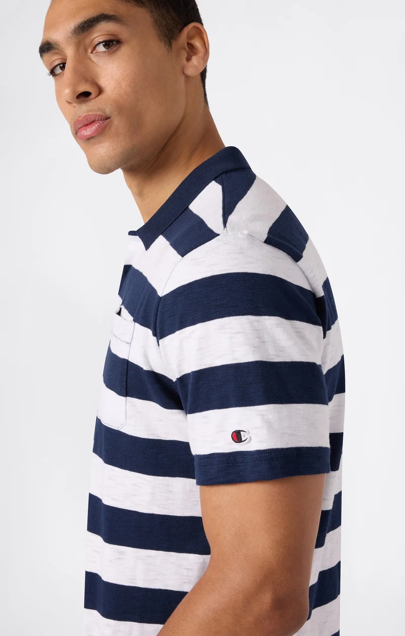 Men’s Striped Polo with Chest Pocket