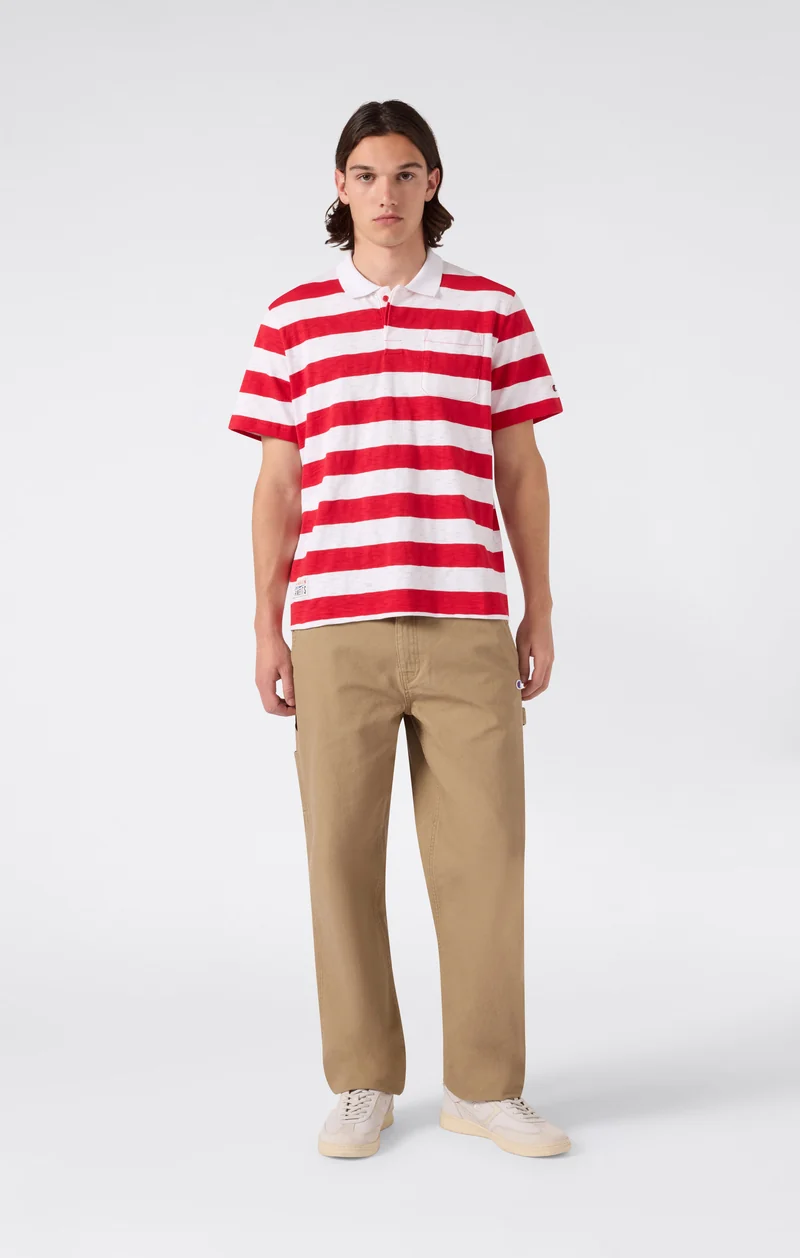 Men’s Striped Polo with Chest Pocket