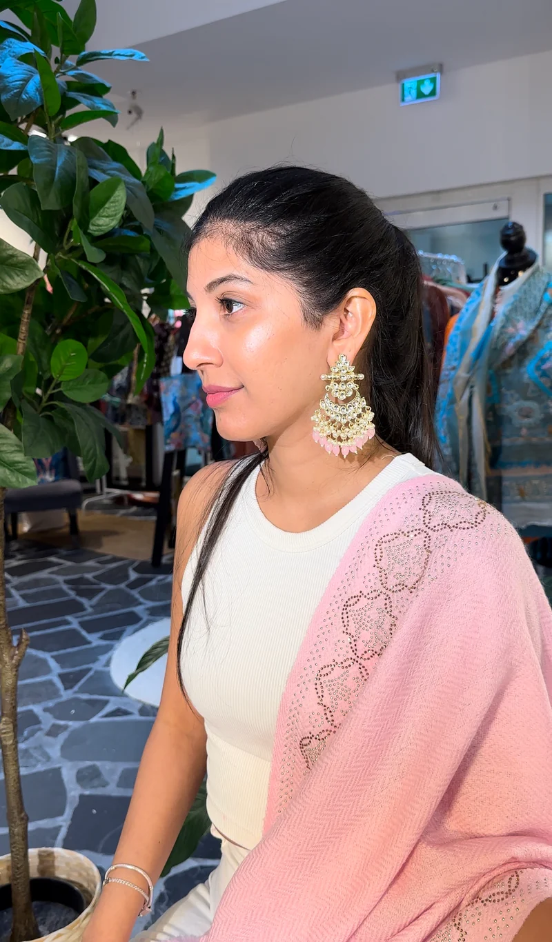Pale Pink Crystal Wool Silk Scarf