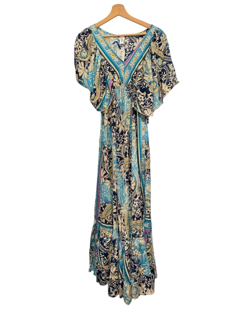 Blue and Beige Silk Viscose Dress
