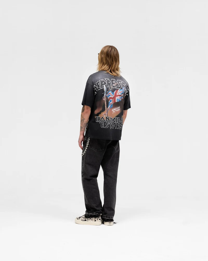 Represent X Iron Maiden Steed T-Shirt - Stained Black