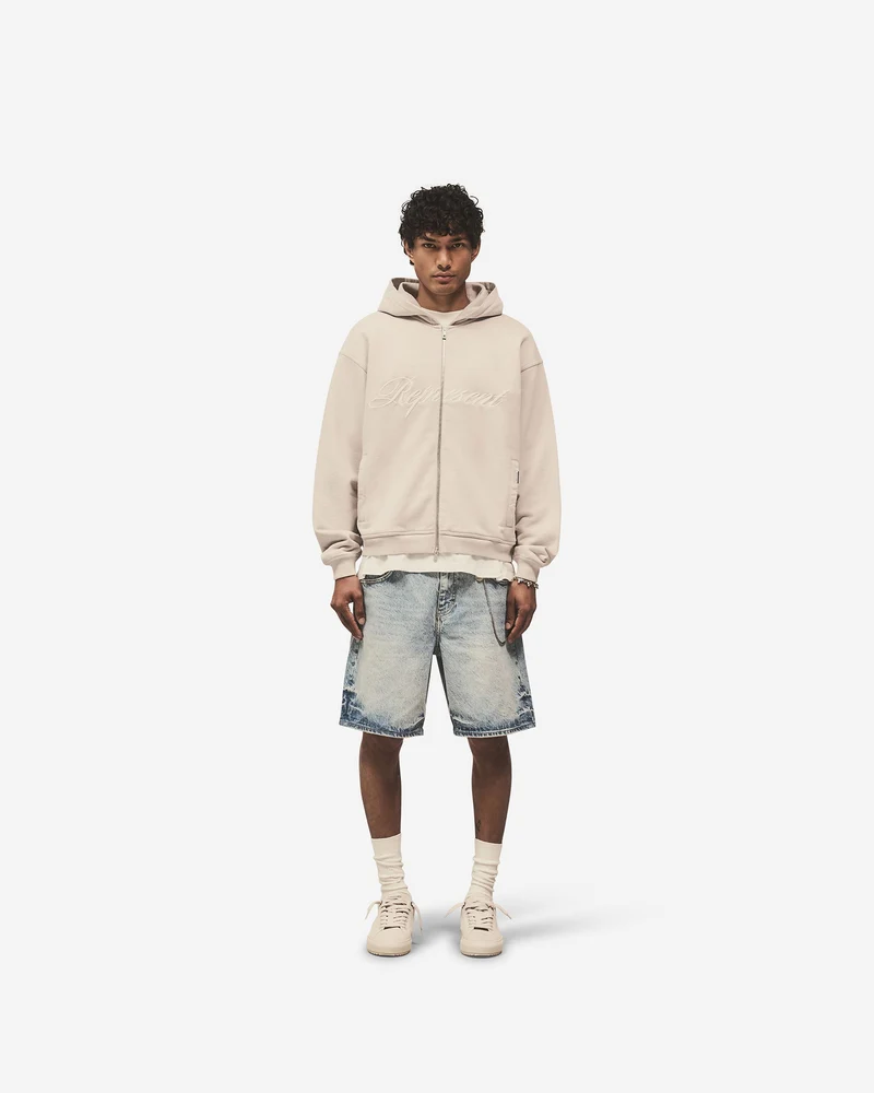Script Logo Zip Hoodie - Concrete