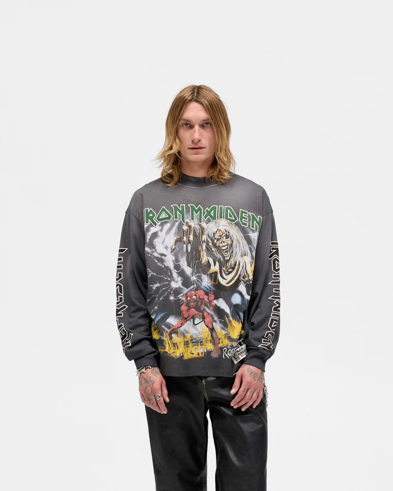 Represent X Iron Maiden Number Of The Beast Long Sleeve T-Shirt - Sunfade Grey