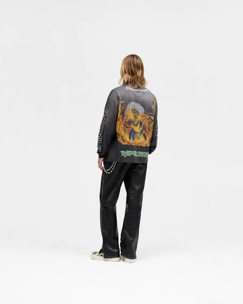 Represent X Iron Maiden Number Of The Beast Long Sleeve T-Shirt - Sunfade Grey
