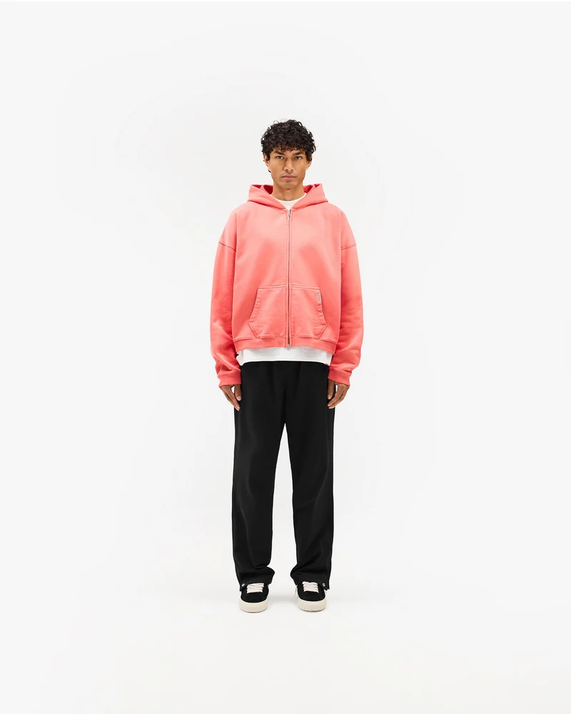 Initial Boxy Zip Through Hoodie - Vintage Red