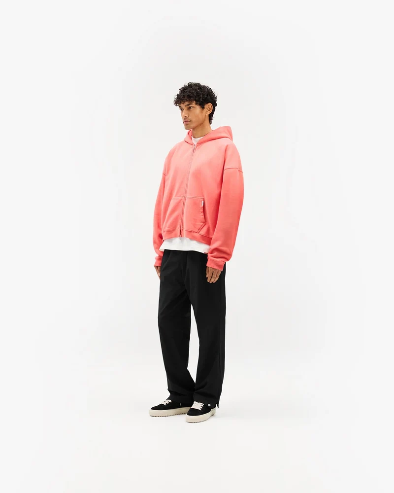 Initial Boxy Zip Through Hoodie - Vintage Red