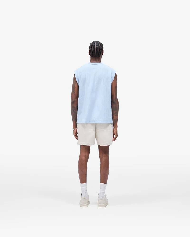 Slub Script Tank - Ice Blue
