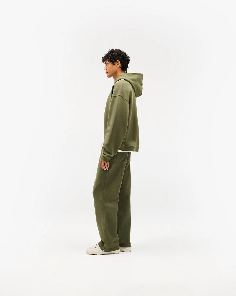 Initial Boxy Zip Through Hoodie - Army Green