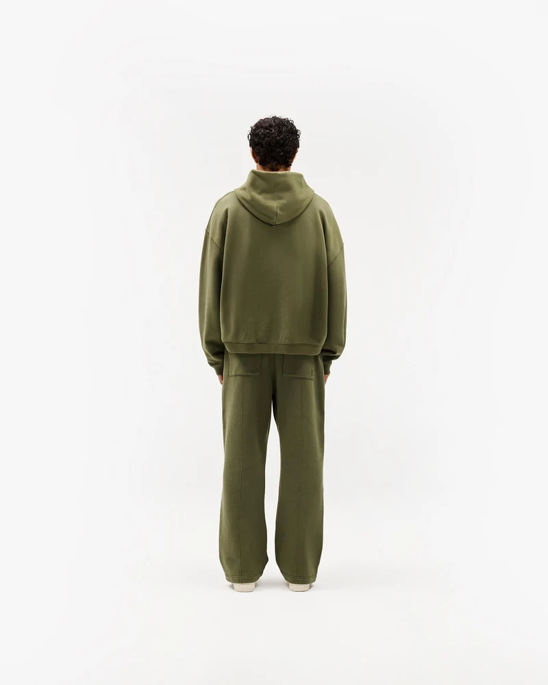 Initial Boxy Zip Through Hoodie - Army Green