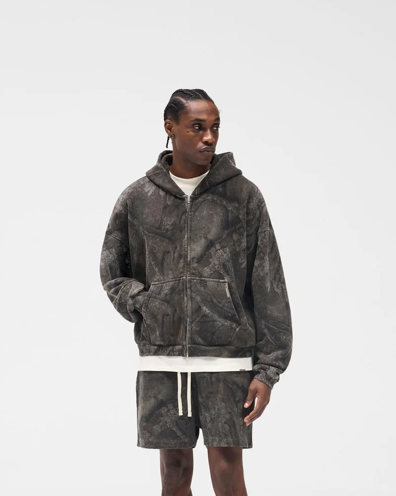 Initial Overdye Realtree® Boxy Zip Through Hoodie - Overdyed Black