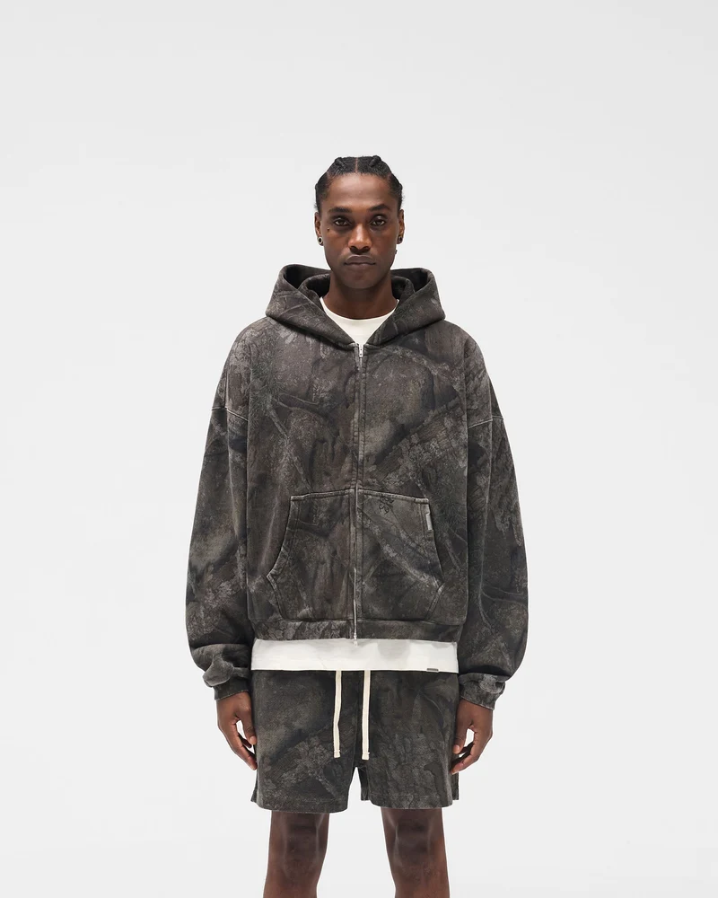 Initial Overdye Realtree® Boxy Zip Through Hoodie - Overdyed Black