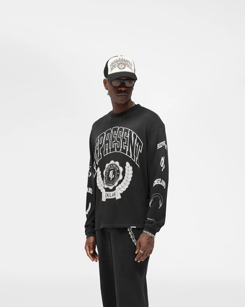 Legacy Crest Long Sleeve T-Shirt - Stained Black