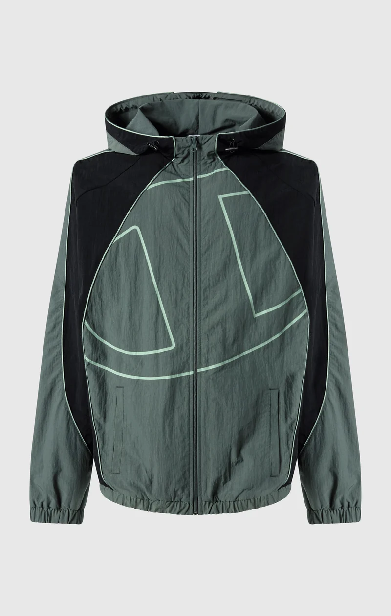 Men’s Woven Nylon Full-Zip Hooded Track Top Loose Fit