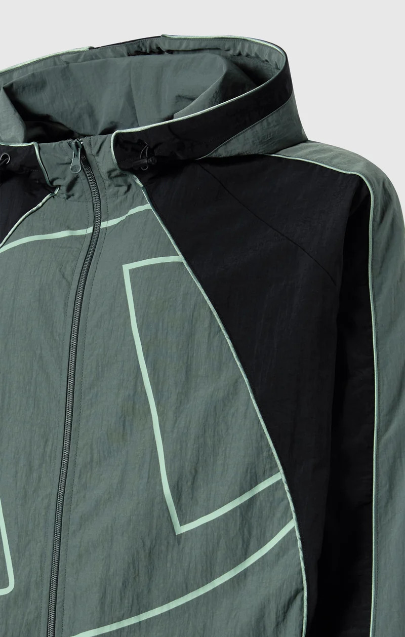 Men’s Woven Nylon Full-Zip Hooded Track Top Loose Fit