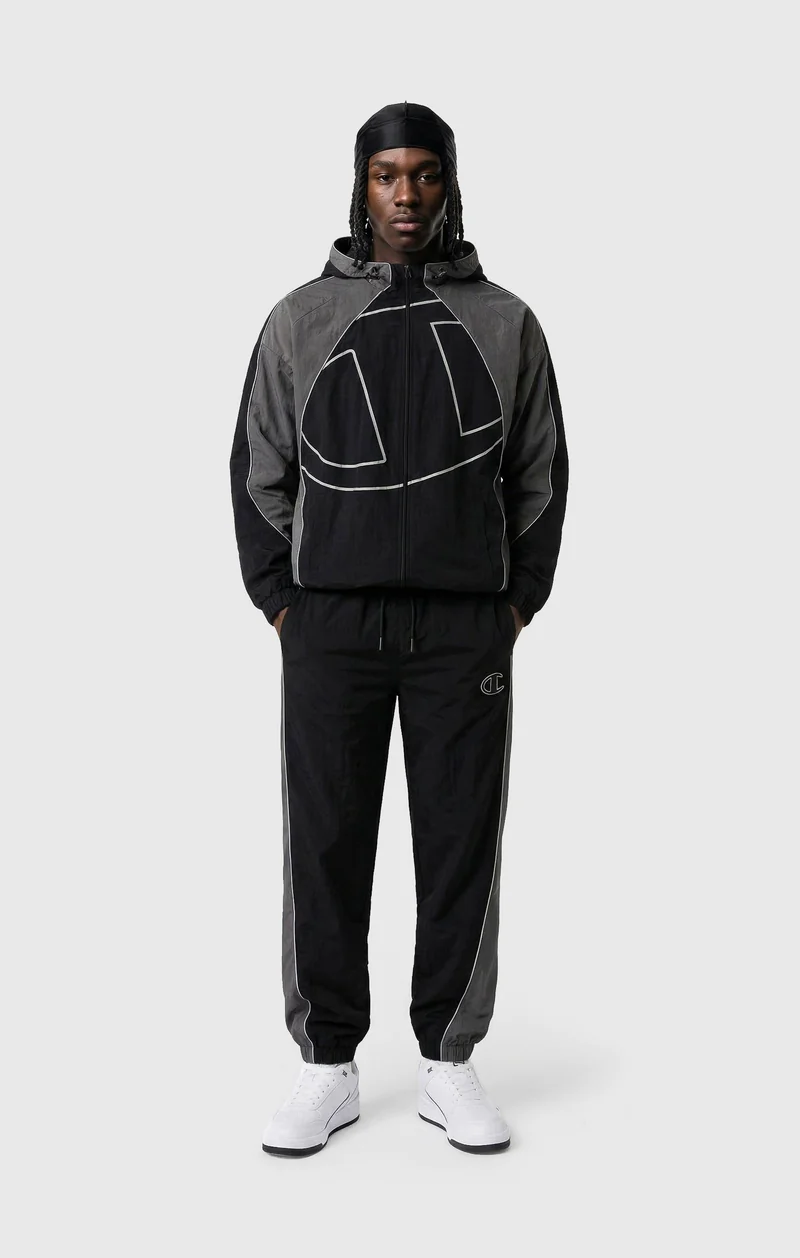 Men’s Woven Nylon Full-Zip Hooded Track Top Loose Fit