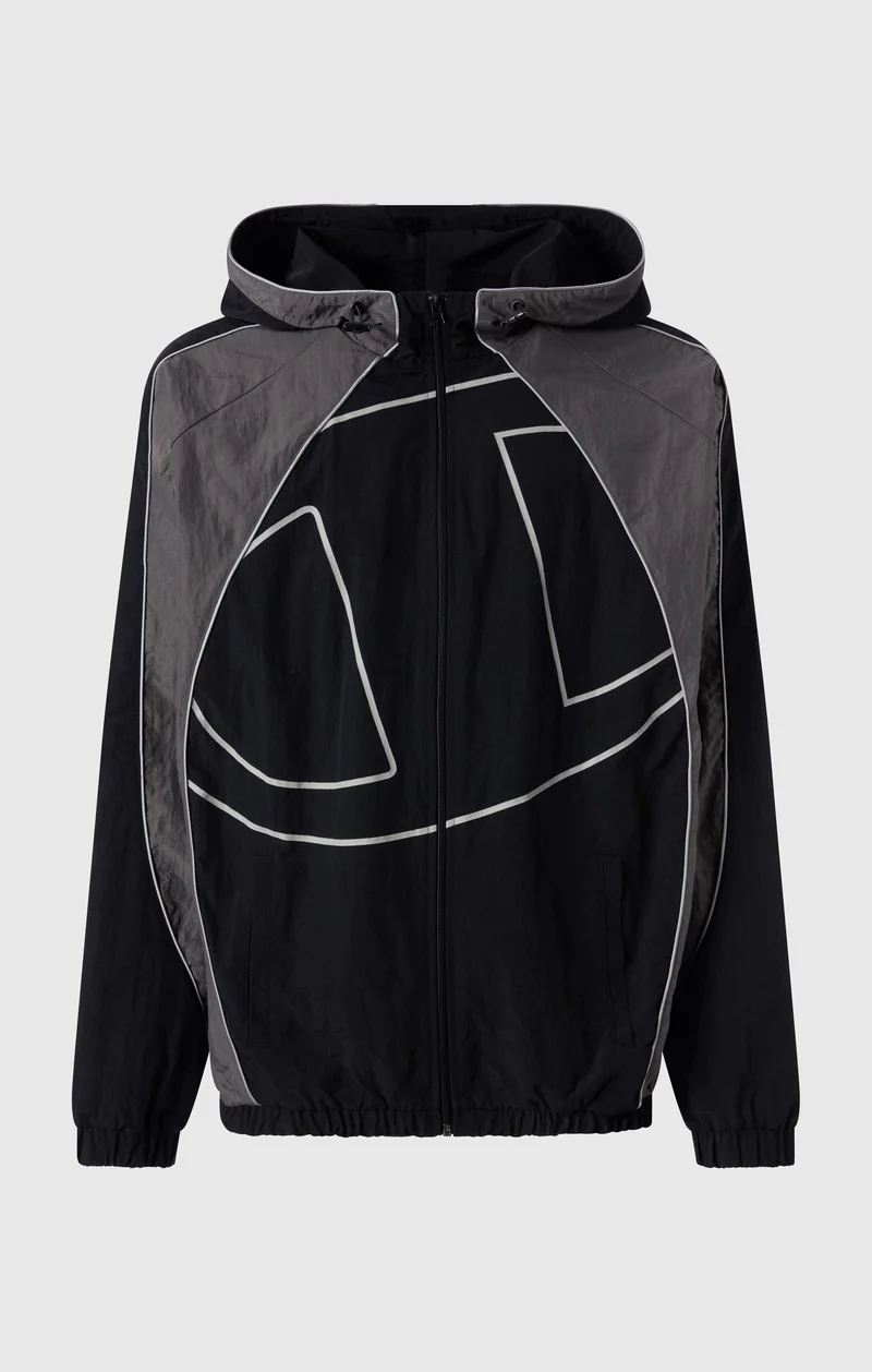 Men’s Woven Nylon Full-Zip Hooded Track Top Loose Fit