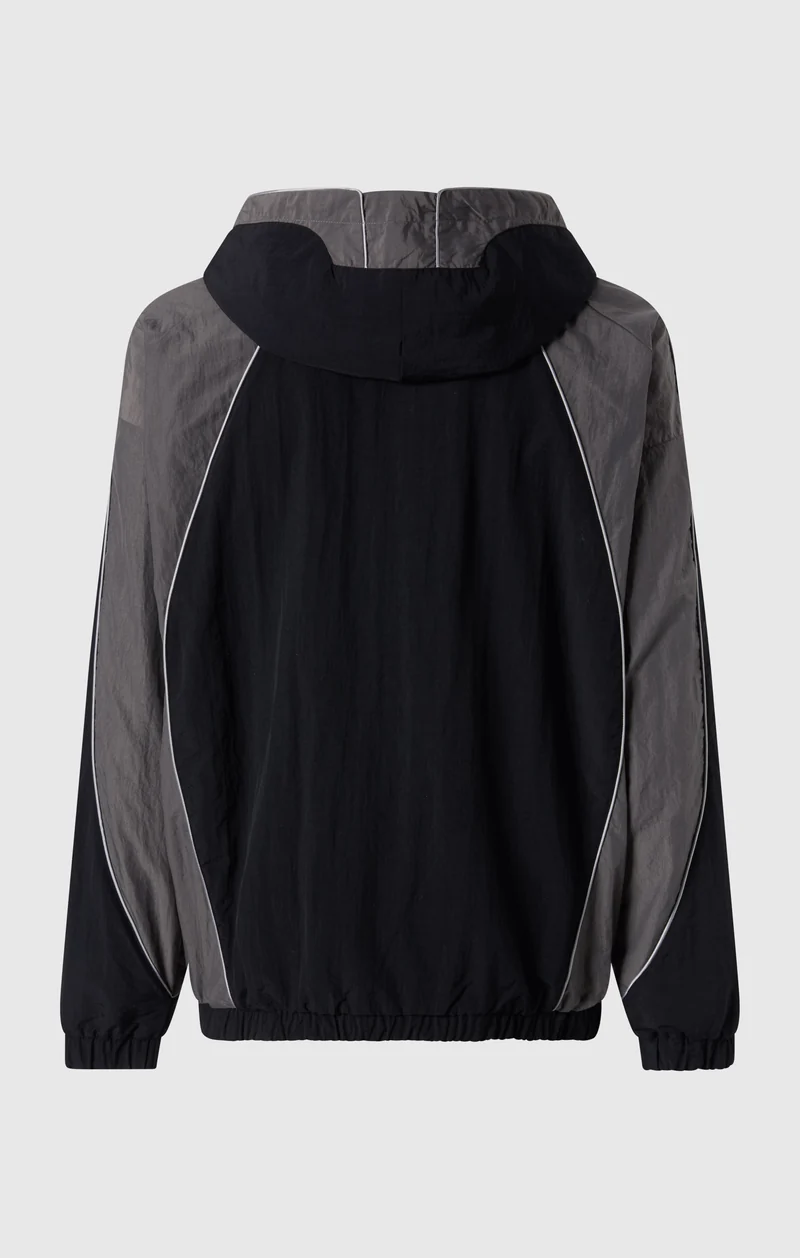 Men’s Woven Nylon Full-Zip Hooded Track Top Loose Fit
