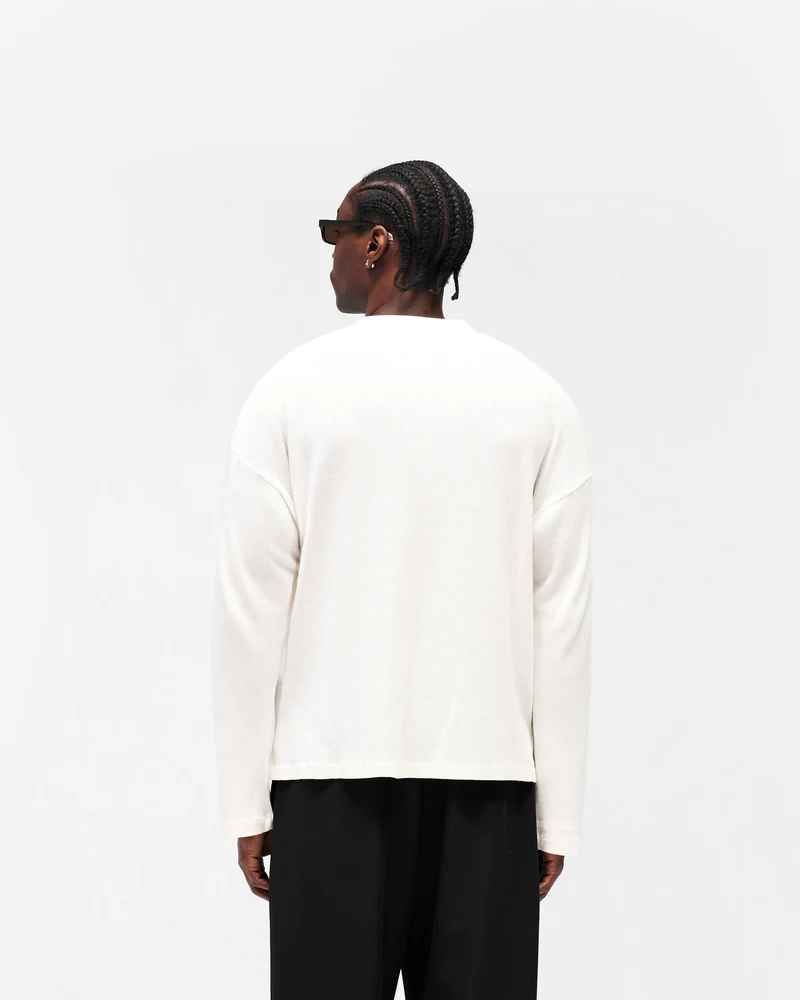 Initial Henley Waffle Long Sleeve T-Shirt - Flat White